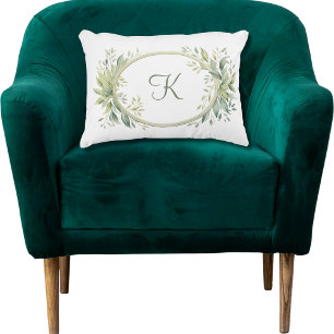 Almofada Decorativa Inicial de Monograma com Folhagem de Eucalipto
