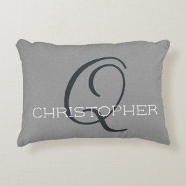 Almofada Decorativa Inicial de Nome Personalizado Preto Branco Cinza