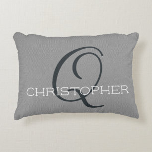 Almofada Decorativa Inicial de Nome Personalizado Preto Branco Cinza
