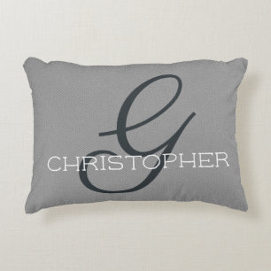 Almofada Decorativa Inicial G Nome Personalizado Preto Branco Cinza