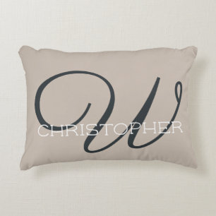 Almofada Decorativa Inicial W Moderno Bege Taupe Monograma Neutro