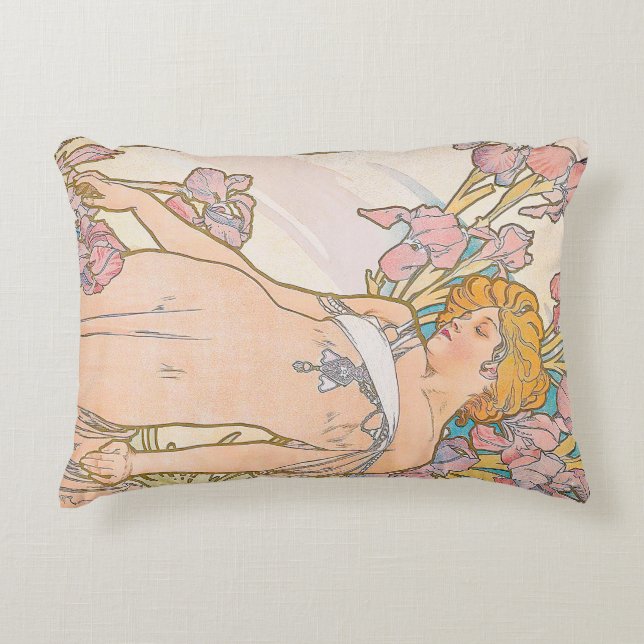 Almofada Decorativa Iris (1897) apresentada por Alphonse Mucha (Frente)