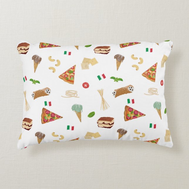 Almofada Decorativa Italian Food Pizza Pasta Tiramisu Pattern (Frente)