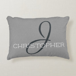 Almofada Decorativa J Nome Personalizado Inicial Preto Branco Cinza