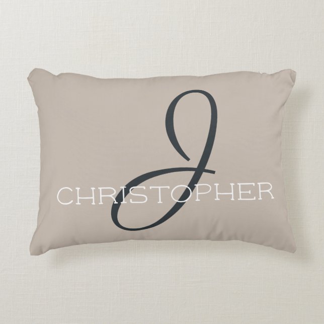 Almofada Decorativa J Nome Personalizado Inicial Taupe Neutro (Frente)
