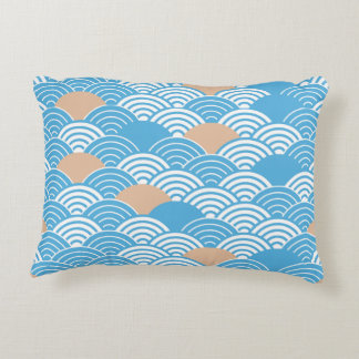 Almofada Decorativa Japanese Waves Pattern Light Blue Beige White 