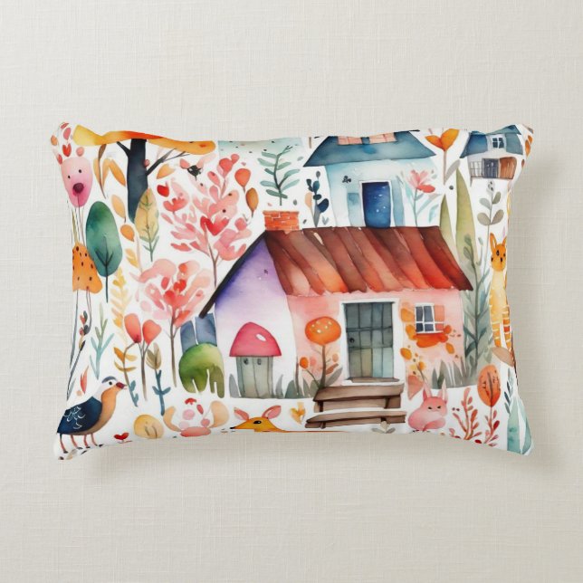 Almofada Decorativa Jardim de algodão, animais de campo floral (Frente)