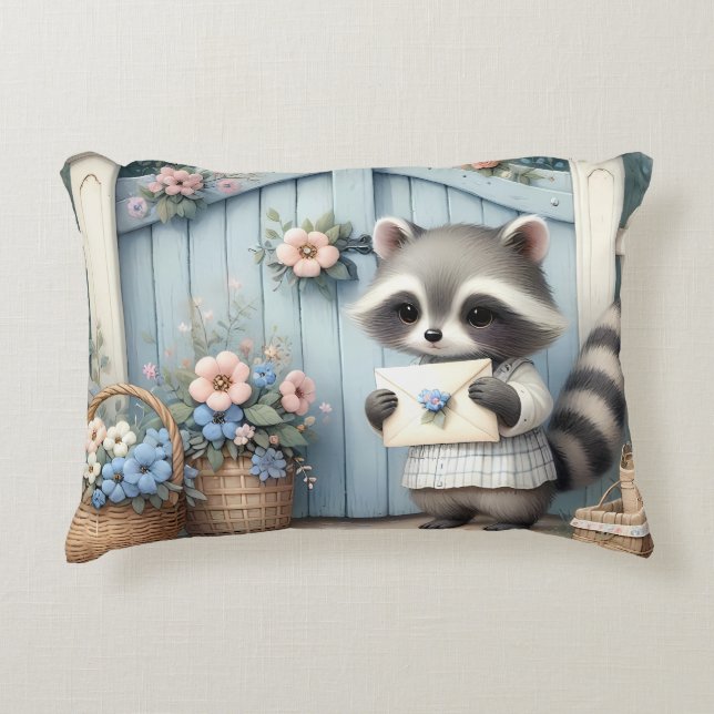 Almofada Decorativa Jardim de Cartas do Pastel Raccoon (Frente)