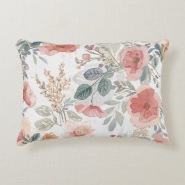 Almofada Decorativa Jardim de Coral Rosado Padrão Floral Aquarela