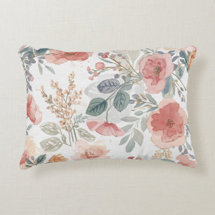 Almofada Decorativa Jardim de Coral Rosado Padrão Floral Aquarela