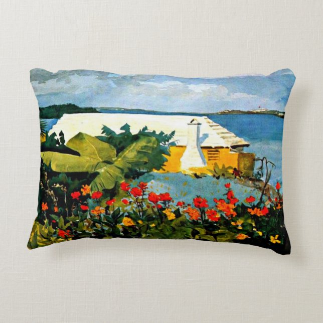 Almofada Decorativa Jardim Flor e Bungalow por Winslow Homer, (Verso)