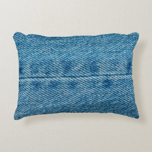 Almofada Decorativa Jeans fecham o fundo. Denim costurando. Azul f