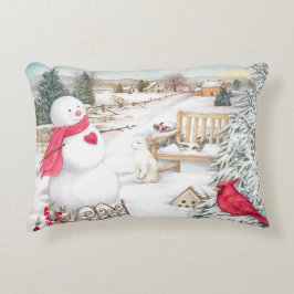 Almofada Decorativa Jolly Snowman com Cardeal e Bunny