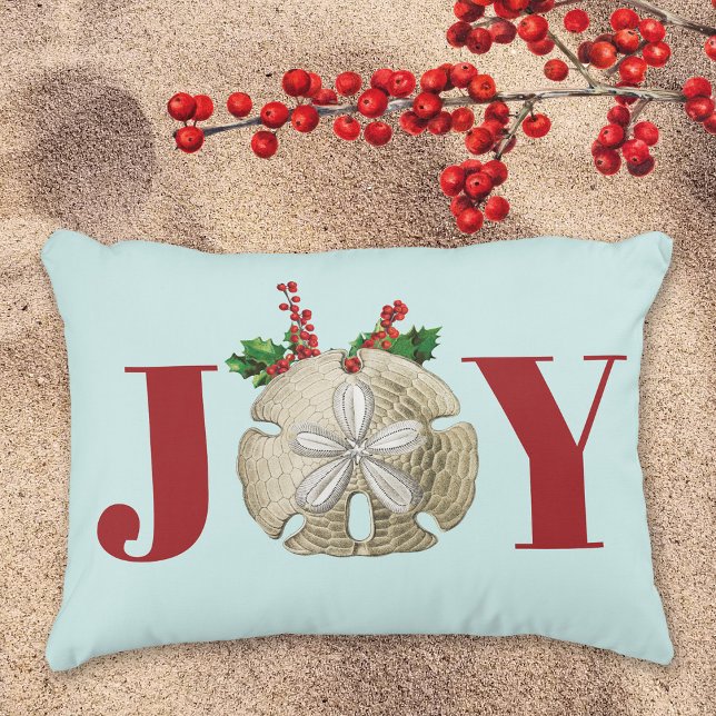 Almofada Decorativa Joy Christmas Sand Dollar Holly Berries Coastal (Criador carregado)