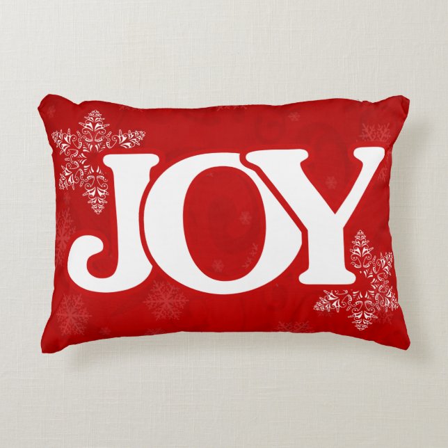 Almofada Decorativa JOY Snowflake Padrão Elegante Natal Vermelho (Frente)