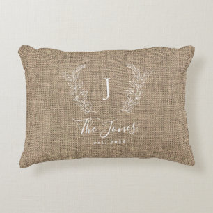 Almofada Decorativa Juta de monograma da família de viveiros