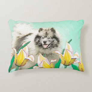 Almofada Decorativa Keeshond em Tulips pintando lindas artes caninas o