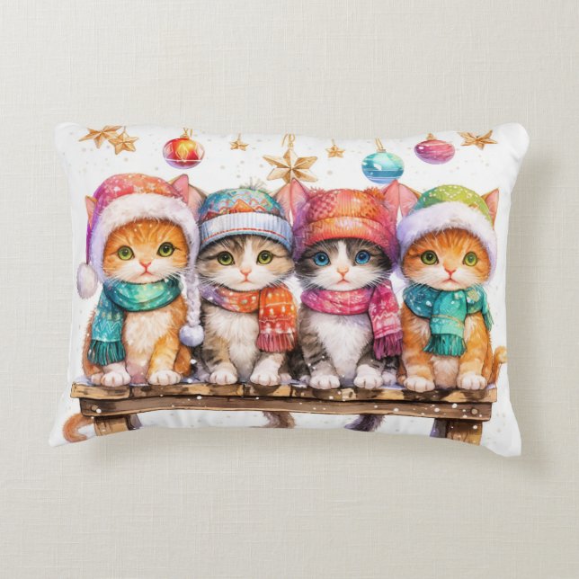 Almofada Decorativa Kittens Celebrating Christmas, cuddly and cute, (Verso)