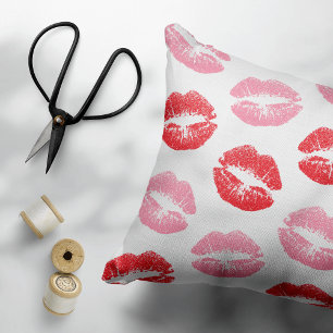 Almofada Decorativa Lábios Vermelhos e Rosa, Padrão De Lábios, Batom,