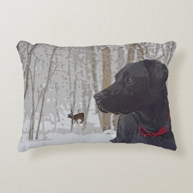 Almofada Decorativa Labrador no inverno (Frente)