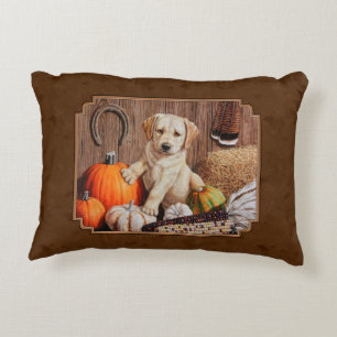 Almofada Decorativa Labrador Retriever Dog & Pumpkins Brown