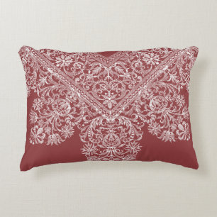 Almofada Decorativa Lace italiano de luxo Branco sobre vermelho empoei