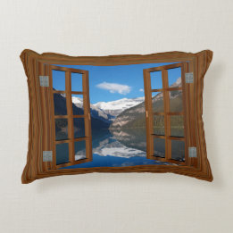 Almofada Decorativa Lago de Reflexão de Montanha Louise Janela Faux