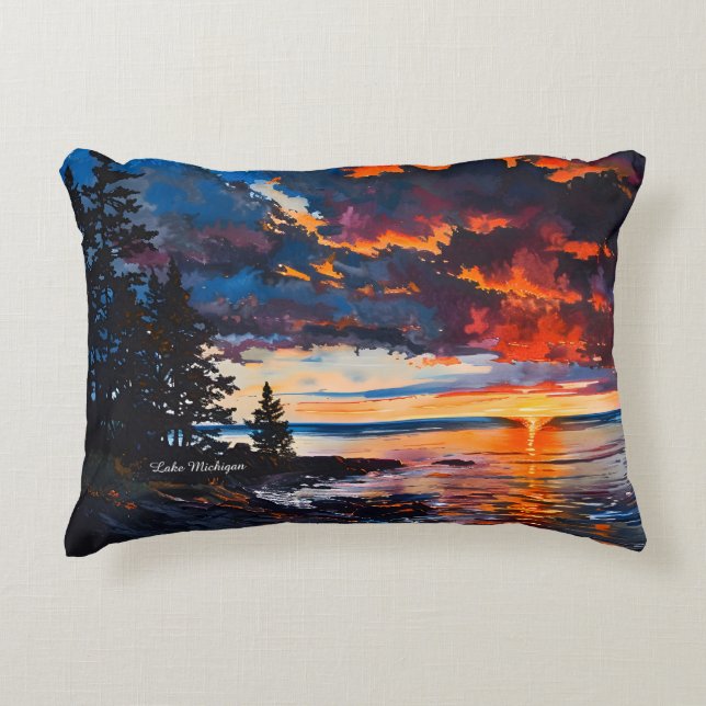 Almofada Decorativa Lago Michigan Sunset Nature Design (Frente)