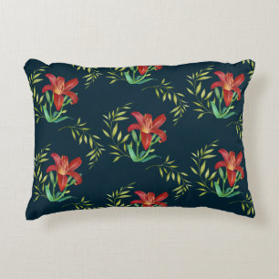Almofada Decorativa Laranja Aquarela Ilustração Lily Escura Turquesa