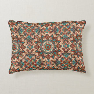 Almofada Decorativa Laranja Azul Estilo Geométrico Ornamentado Vintage