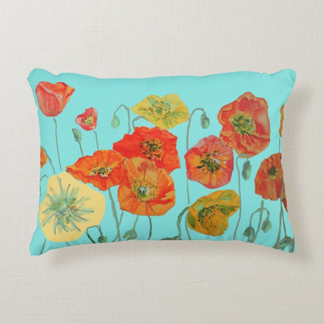Almofada Decorativa Laranja Vermelho Shabby Poppy Poppies Decoração Aq (Frente)