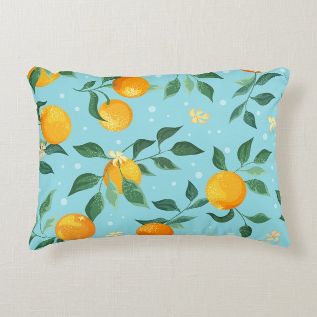 Almofada Decorativa Laranjas, flores: padrão sem costura têxtil. (Frente)