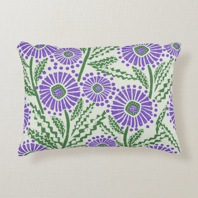 Almofada Decorativa Lavanda, Verde E Branco, Desenho De Impressão De B (Frente)
