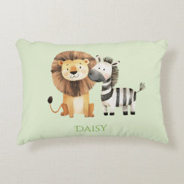 Almofada Decorativa Leão & Zebra de Safari Verde Fofo Infantil 