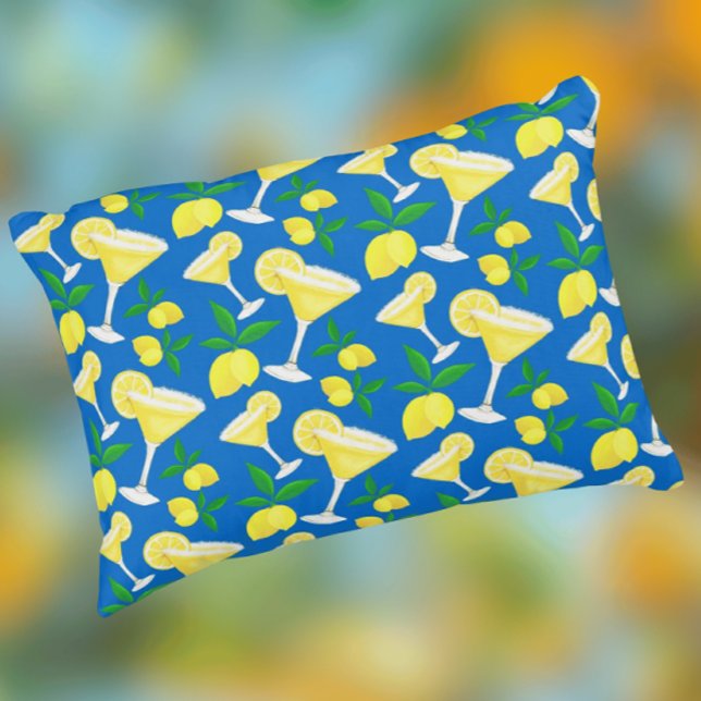 Almofada Decorativa Lêmon amarelo-limão retro cai em azul (When life gives you lemons, make a lemon drop...you'll feel soooo much better!)