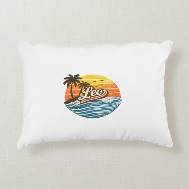 Almofada Decorativa Leo Retro Sunset Name Design (Frente)