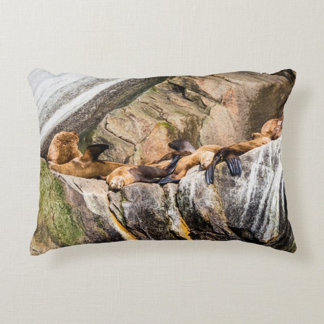 Almofada Decorativa Leões Do Mar Deitados Nas Rochas (Frente)