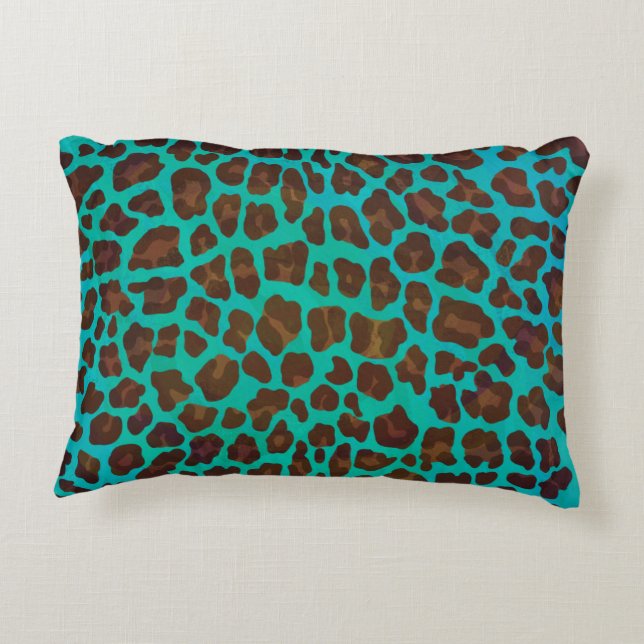 Almofada Decorativa Leopard Brown e Teal Impressão (Verso)