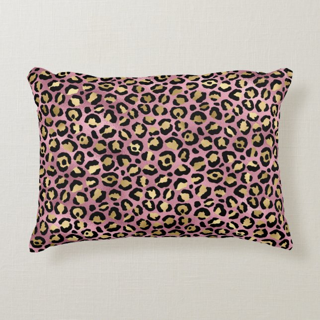 Almofada Decorativa Leopard Series Design 15 rosa e Dourada (Frente)