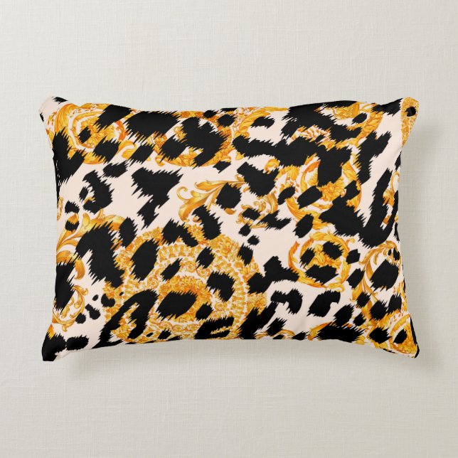 Almofada Decorativa Leopard texture with gold baroque pattern (Frente)
