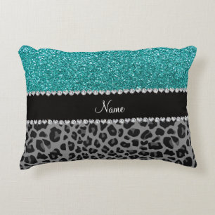 Almofada Decorativa Leopardo azul conhecido personalizado do preto do