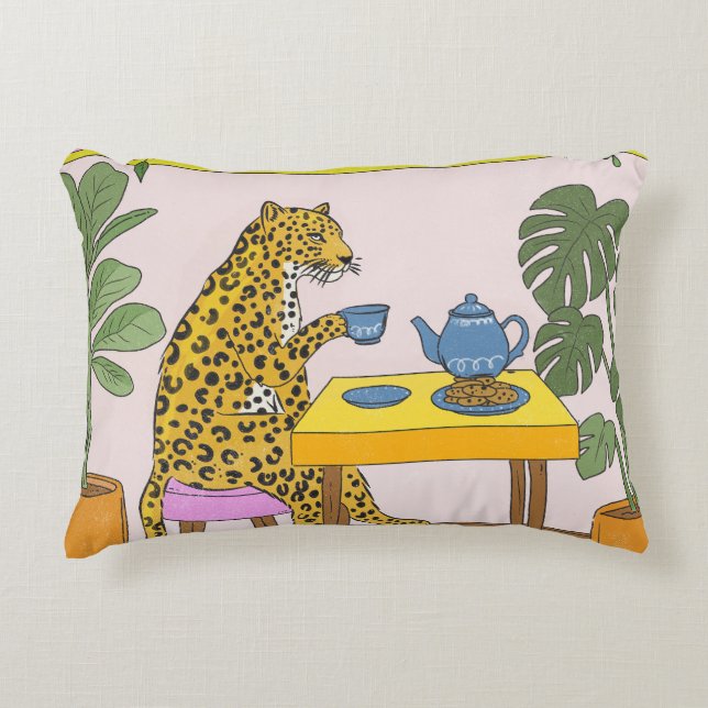 Almofada Decorativa Leopardo Tomando Chá (Frente)
