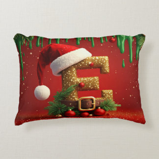 Almofada Decorativa Letra E de Papai Noel Cinto de Pinheiro e Decoraçõ