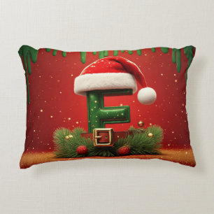 Almofada Decorativa Letra E Vermelha de Natal Com Chapéu de Papai Noel