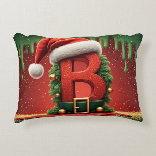 Almofada Decorativa Letra Monograma de Natal B Com Chapéu de Papai Noe
