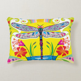 Almofada Decorativa Libélula Radiante e Flores Silvestres