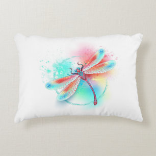 Almofada Decorativa libélula vermelha sobre fundo de aquarela