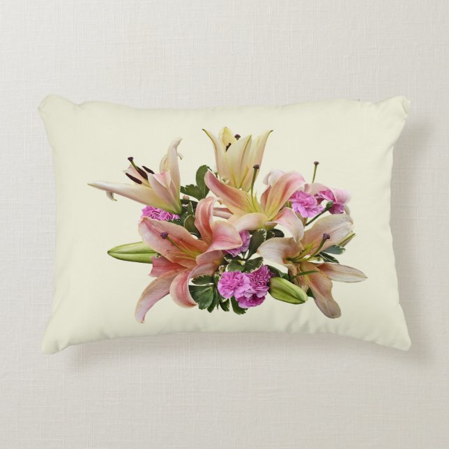Almofada Decorativa Lilases e Cravos Rosa Bege (Frente)
