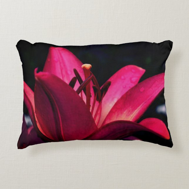 Almofada Decorativa Lily Vermelha Flower Close (Fechar) (Frente)