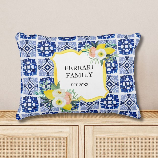 Almofada Decorativa Limão Citrus — Padrão mediterrânico italiano de Az (In situ)